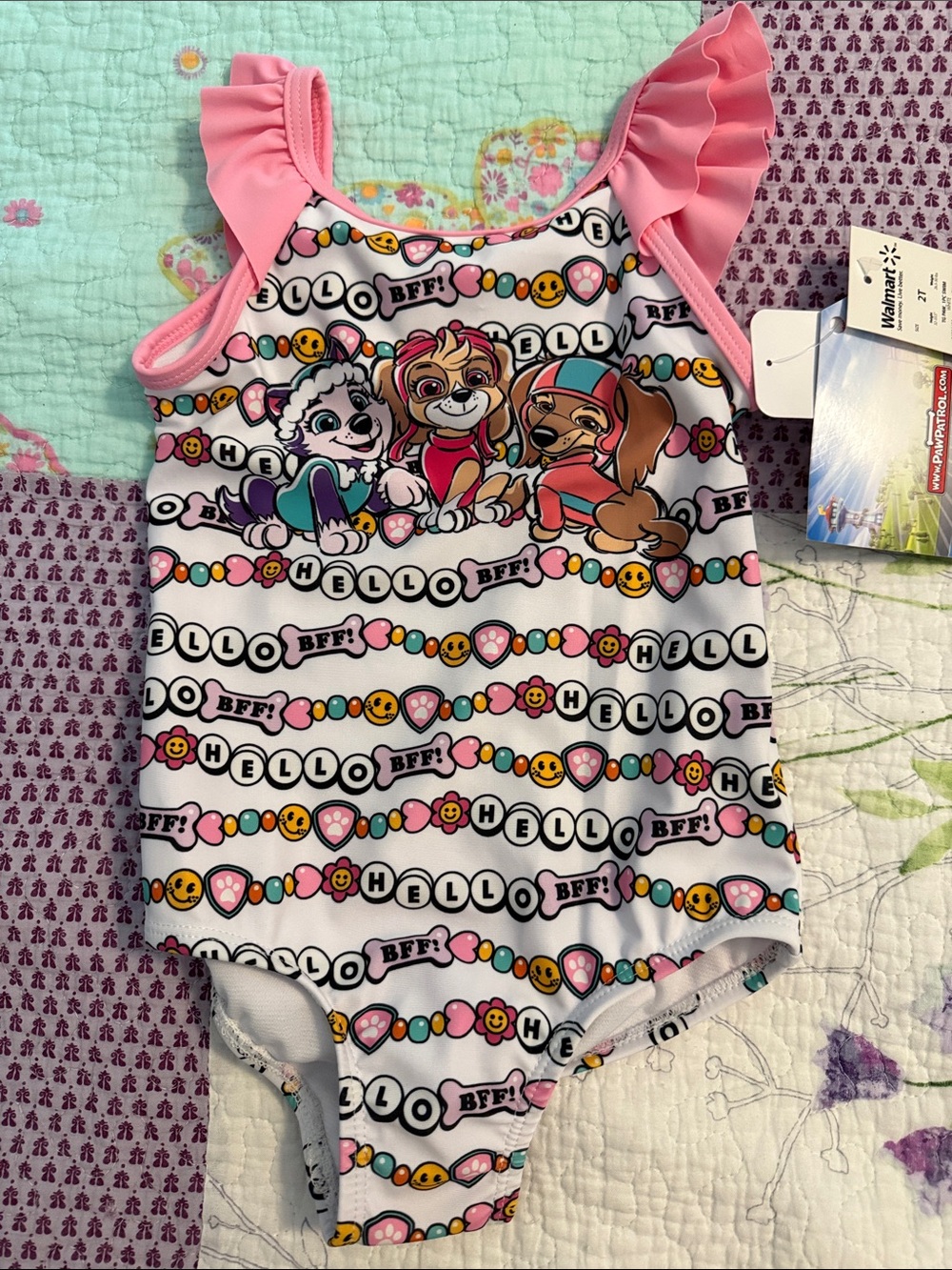 Nickelodeon Pink PAW Patrol Girls' One-Piece Swimsuit with Ruffle Straps